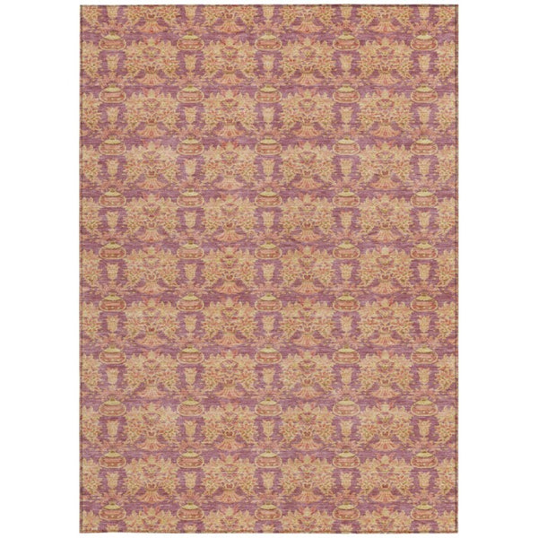 9 X 12 Mauve Taupe Floral Polyester Area Rug Stain Resistant for Patio or Living Room