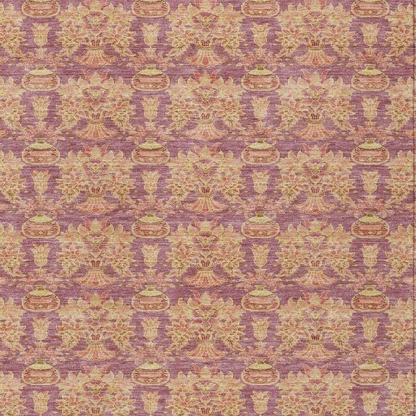 10 X 14 Mauve Taupe Floral Polyester Area Rug Washable for Indoor Outdoor Use