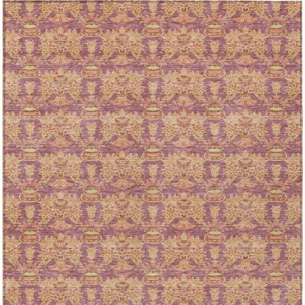 10 X 14 Mauve Taupe Floral Polyester Area Rug Washable for Indoor Outdoor Use
