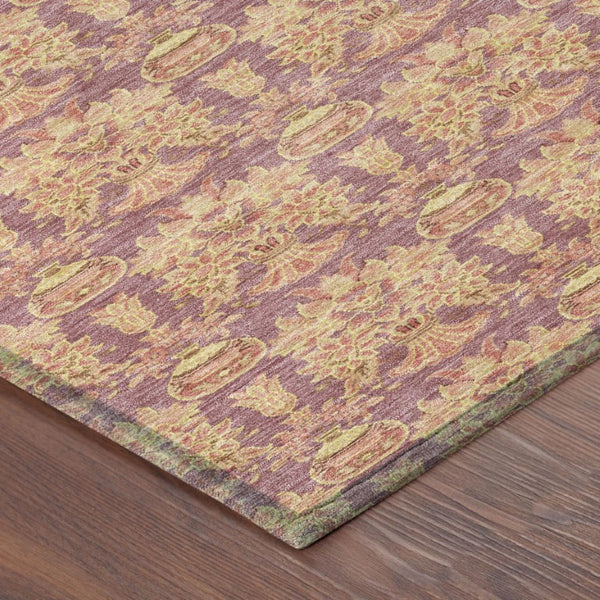 10 X 14 Mauve Taupe Floral Polyester Area Rug Washable for Indoor Outdoor Use
