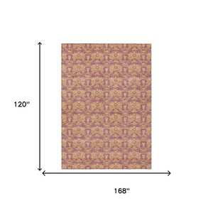 10 X 14 Mauve Taupe Floral Polyester Area Rug Washable for Indoor Outdoor Use