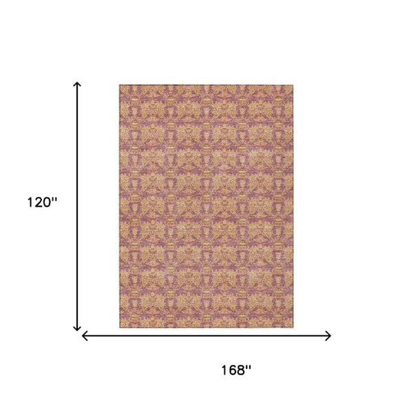10 X 14 Mauve Taupe Floral Polyester Area Rug Washable for Indoor Outdoor Use