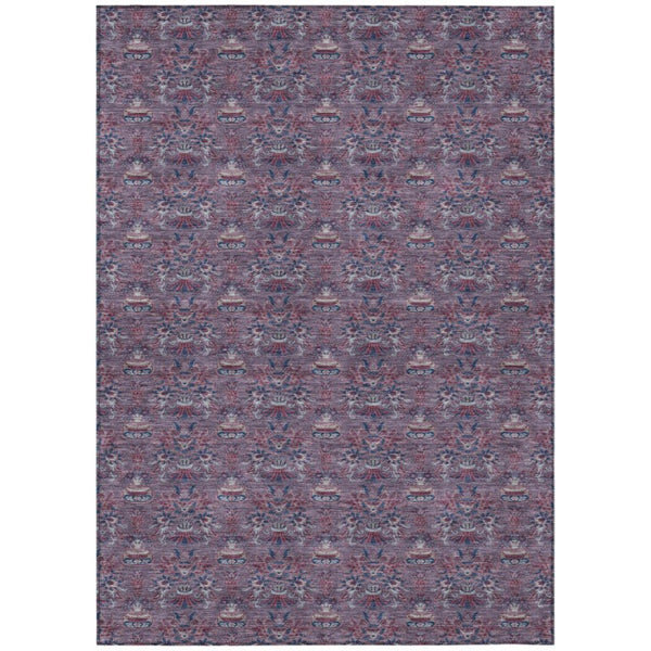 HomeRoots 8x10 Floral Polyester Area Rug Washable Stain Resistant Indoor Outdoor Plum Gray 736417