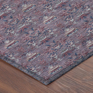 8x10 Floral Polyester Area Rug Washable Stain Resistant Indoor Outdoor Plum Gray