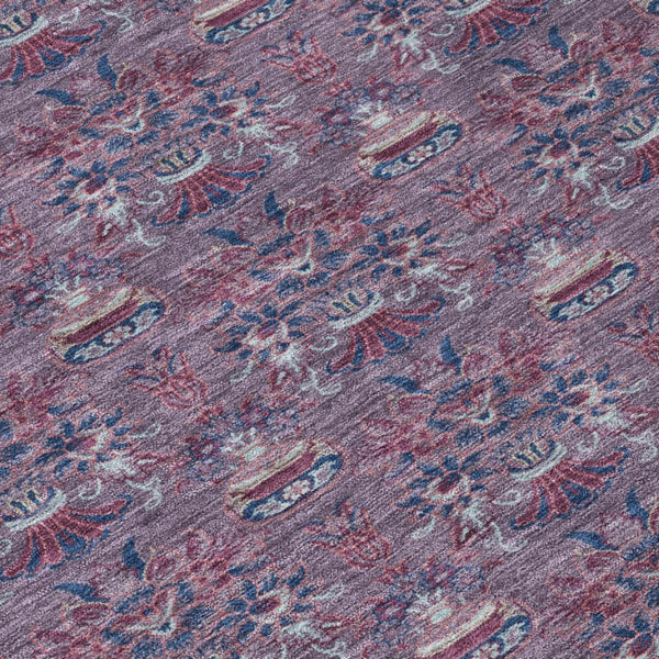 8x10 Floral Polyester Area Rug Washable Stain Resistant Indoor Outdoor Plum Gray