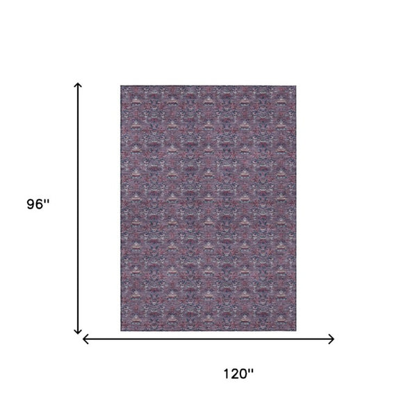 8x10 Floral Polyester Area Rug Washable Stain Resistant Indoor Outdoor Plum Gray
