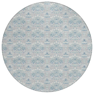 HomeRoots 8 Foot Round Floral Polyester Area Rug for Indoor Outdoor Stain Resistant Decor 736422