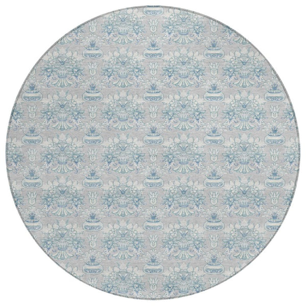 HomeRoots 8 Foot Round Floral Polyester Area Rug for Indoor Outdoor Stain Resistant Decor 736422