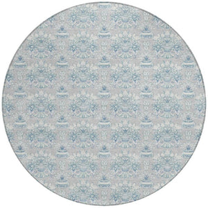 8 Foot Round Floral Polyester Area Rug for Indoor Outdoor Stain Resistant Decor