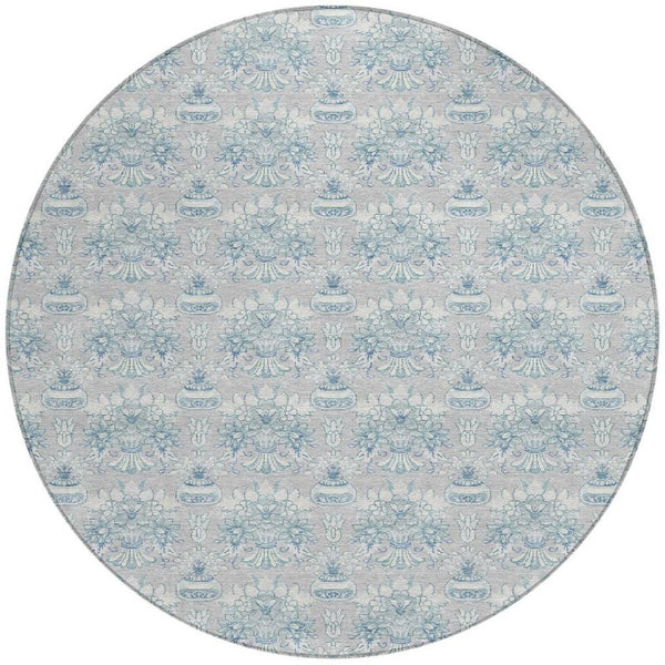 8 Foot Round Floral Polyester Area Rug for Indoor Outdoor Stain Resistant Decor