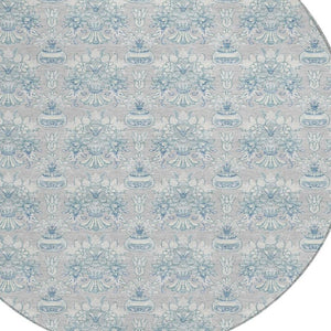 8 Foot Round Floral Polyester Area Rug for Indoor Outdoor Stain Resistant Decor