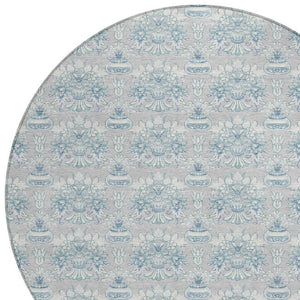 8 Foot Round Floral Polyester Area Rug for Indoor Outdoor Stain Resistant Decor
