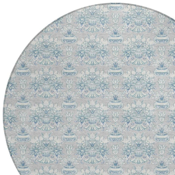 8 Foot Round Floral Polyester Area Rug for Indoor Outdoor Stain Resistant Decor