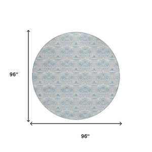 8 Foot Round Floral Polyester Area Rug for Indoor Outdoor Stain Resistant Decor