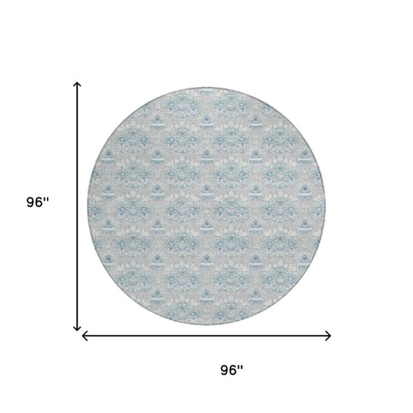 8 Foot Round Floral Polyester Area Rug for Indoor Outdoor Stain Resistant Decor