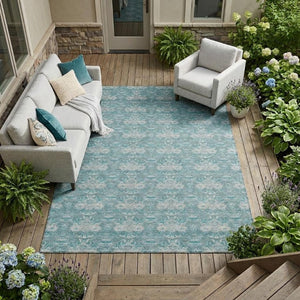 8x10 Floral Polyester Area Rug Teal Green Washable Stain Resistant Indoor Outdoor