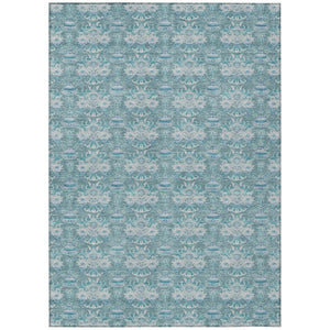 HomeRoots 8x10 Floral Polyester Area Rug Teal Green Washable Stain Resistant Indoor Outdoor 736429