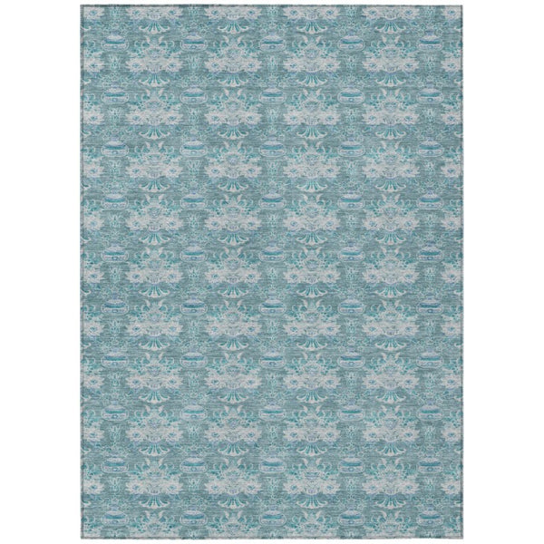 HomeRoots 8x10 Floral Polyester Area Rug Teal Green Washable Stain Resistant Indoor Outdoor 736429