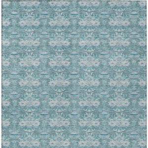 8x10 Floral Polyester Area Rug Teal Green Washable Stain Resistant Indoor Outdoor