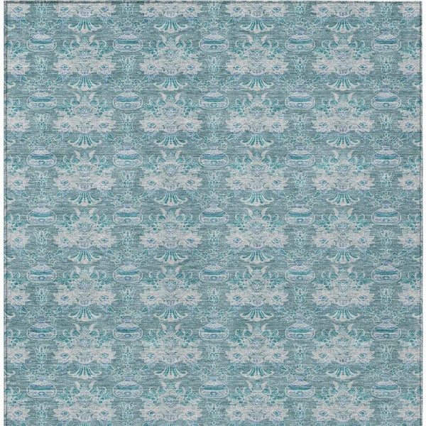 8x10 Floral Polyester Area Rug Teal Green Washable Stain Resistant Indoor Outdoor