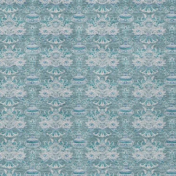 8x10 Floral Polyester Area Rug Teal Green Washable Stain Resistant Indoor Outdoor