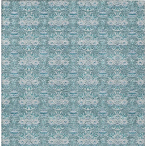 8x10 Floral Polyester Area Rug Teal Green Washable Stain Resistant Indoor Outdoor