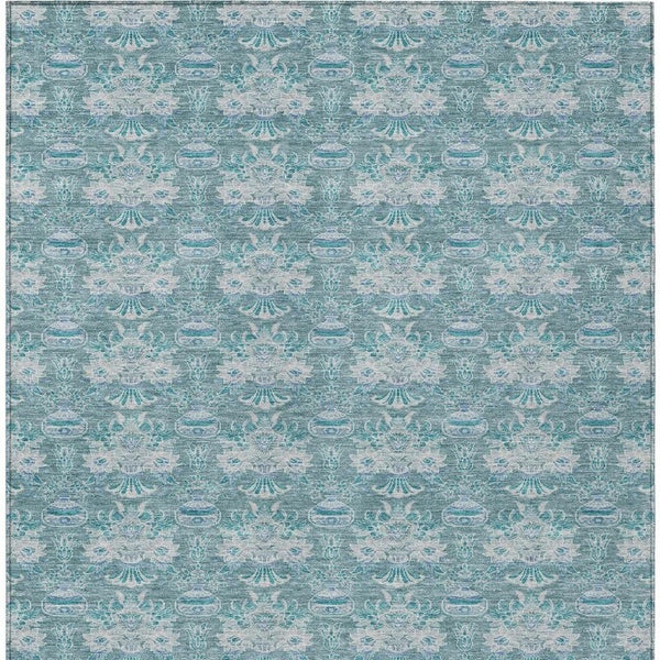 8x10 Floral Polyester Area Rug Teal Green Washable Stain Resistant Indoor Outdoor