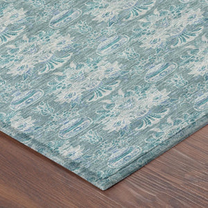 8x10 Floral Polyester Area Rug Teal Green Washable Stain Resistant Indoor Outdoor