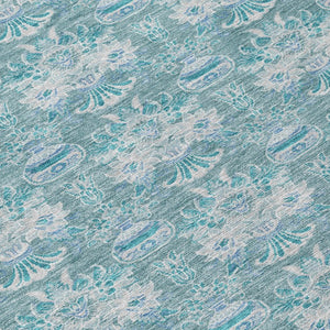8x10 Floral Polyester Area Rug Teal Green Washable Stain Resistant Indoor Outdoor