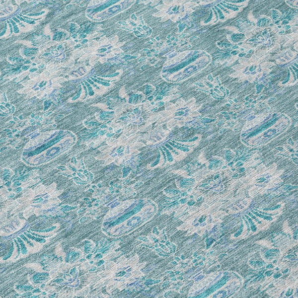 8x10 Floral Polyester Area Rug Teal Green Washable Stain Resistant Indoor Outdoor