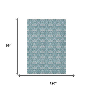 8x10 Floral Polyester Area Rug Teal Green Washable Stain Resistant Indoor Outdoor