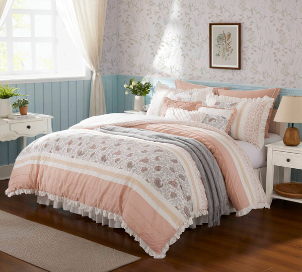 English Elm 9 Piece Cotton Percale Comforter Set In Blush - Chic Paisley Design, Oeko-Tex Certified For Comfort! B03597159