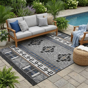 5x8 Tribal Polyester Area Rug Washable Stain Resistant Indoor Outdoor Patio Decor