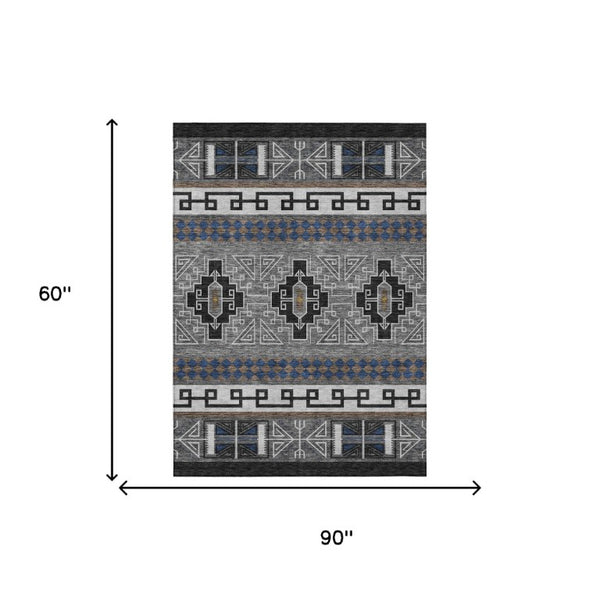 5x8 Tribal Polyester Area Rug Washable Stain Resistant Indoor Outdoor Patio Decor