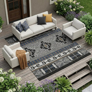 9x12 Tribal Polyester Area Rug Washable Stain Resistant for Indoor Outdoor Use