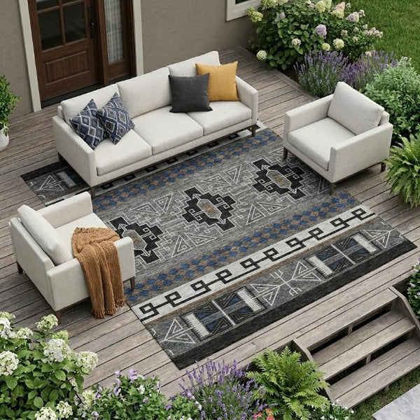 9x12 Tribal Polyester Area Rug Washable Stain Resistant for Indoor Outdoor Use