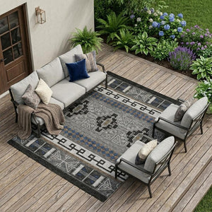 10 X 14 Tribal Pattern Polyester Area Rug Stain Resistant Indoor Outdoor Use