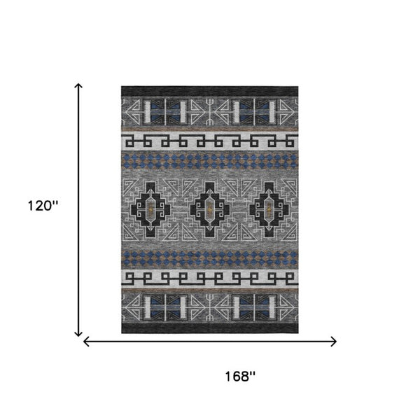 10 X 14 Tribal Pattern Polyester Area Rug Stain Resistant Indoor Outdoor Use