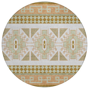 HomeRoots 8 Ft Round Tribal Geometric Rug Washable Polyester for Indoor Outdoor Spaces 736446