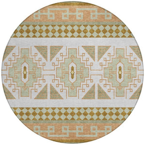 8 Ft Round Tribal Geometric Rug Washable Polyester for Indoor Outdoor Spaces