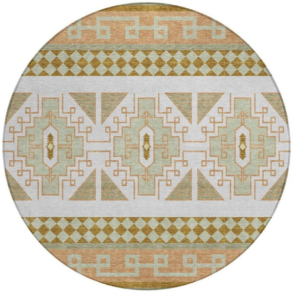 8 Ft Round Tribal Geometric Rug Washable Polyester for Indoor Outdoor Spaces
