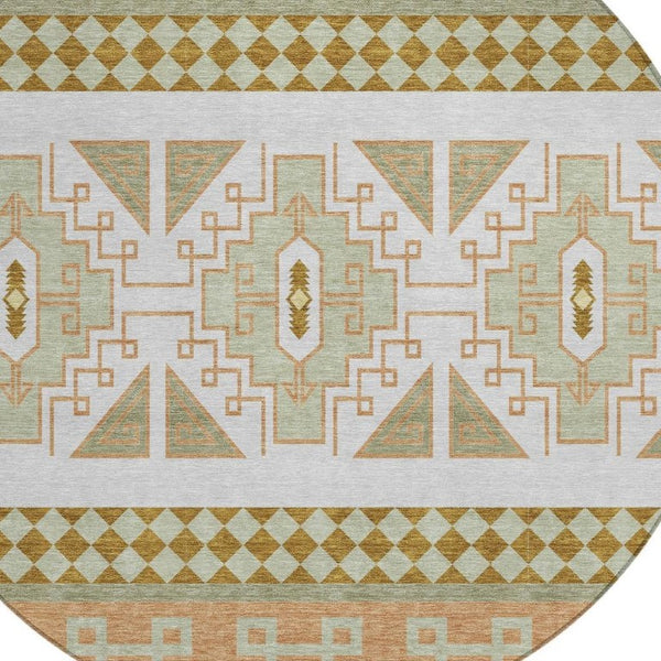 8 Ft Round Tribal Geometric Rug Washable Polyester for Indoor Outdoor Spaces