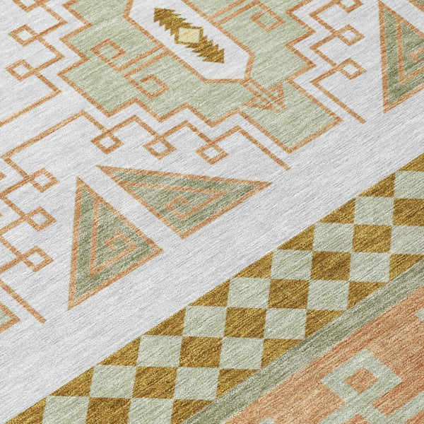 8 Ft Round Tribal Geometric Rug Washable Polyester for Indoor Outdoor Spaces
