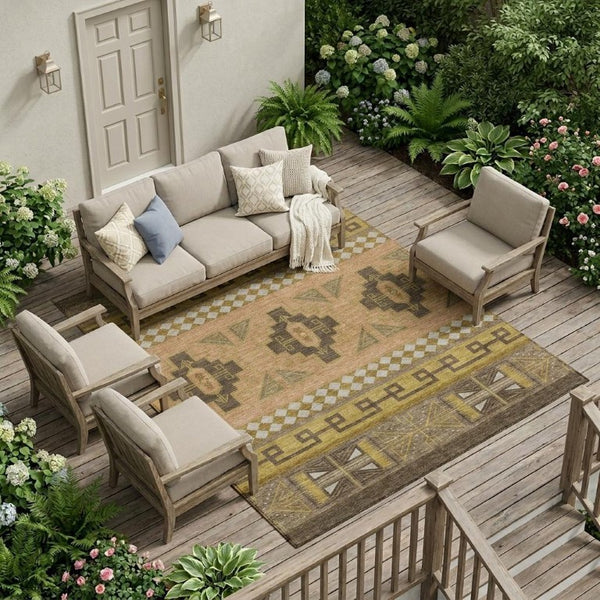 9 X 12 Tribal Polyester Area Rug Stain Resistant for Indoor Outdoor Living