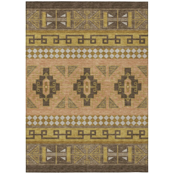 HomeRoots 9 X 12 Tribal Polyester Area Rug Stain Resistant for Indoor Outdoor Living 736454