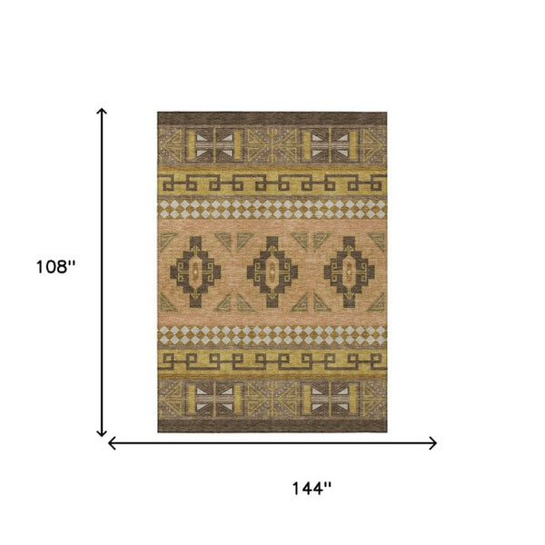 9 X 12 Tribal Polyester Area Rug Stain Resistant for Indoor Outdoor Living