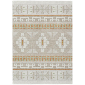 HomeRoots 5 X 8 Ivory Green Tribal Polyester Area Rug Washable Stain Resistant Indoor Outdoor 736457