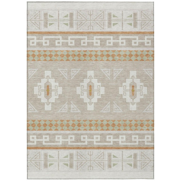 HomeRoots 5 X 8 Ivory Green Tribal Polyester Area Rug Washable Stain Resistant Indoor Outdoor 736457