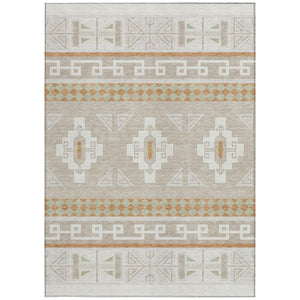 5 X 8 Ivory Green Tribal Polyester Area Rug Washable Stain Resistant Indoor Outdoor