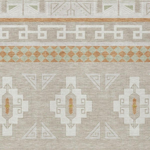 5 X 8 Ivory Green Tribal Polyester Area Rug Washable Stain Resistant Indoor Outdoor